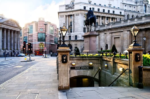 Bank station entrance in London