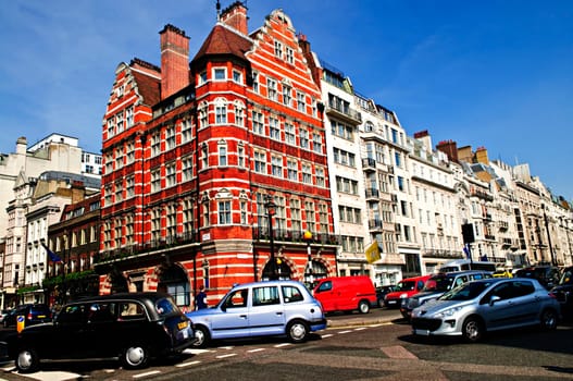 Busy street corner in London