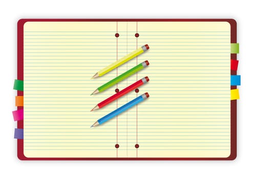 Writing folder with colored pencils
