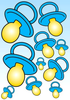 Blue pacifiers on gradient