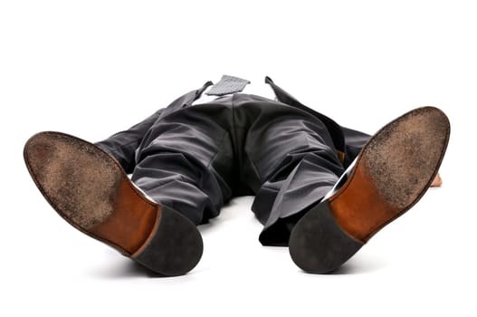 Businessman laying down on white backgro