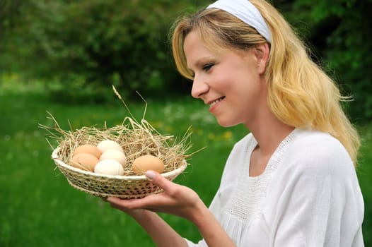 Young woman and Easter eggs
