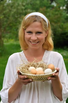 Young woman and Easter eggs