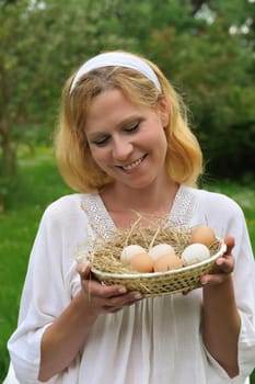 Young woman and Easter eggs
