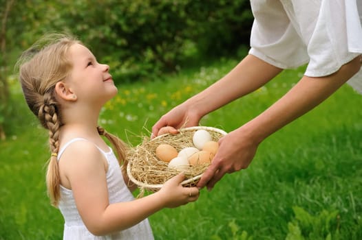 Mother and daughter having Easter time