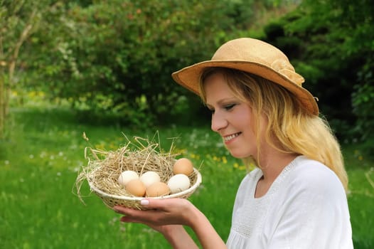 Young woman and Easter eggs