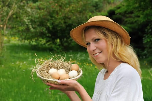 Young woman and Easter eggs