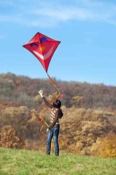 Kite flying in autumn