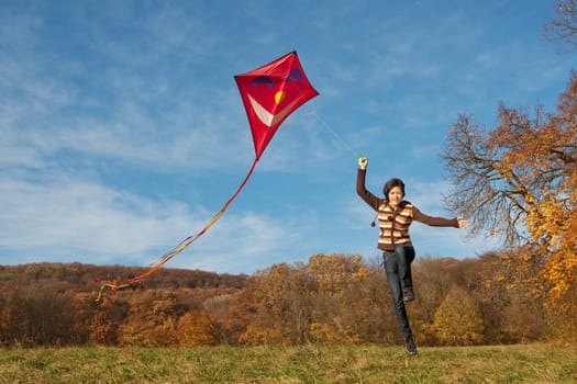 Kite flying in autumn