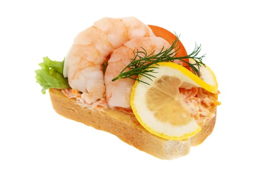 Sandwich garnished with shrimp