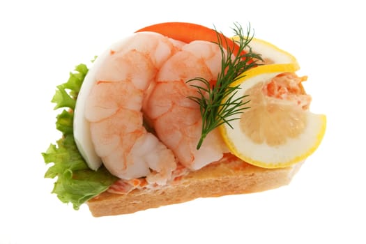Sandwich garnished with shrimp