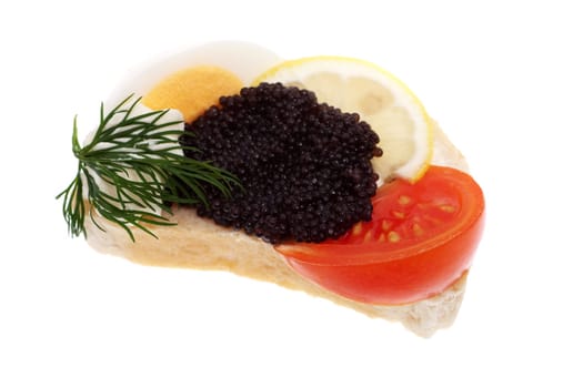 Sandwich garnished with caviar