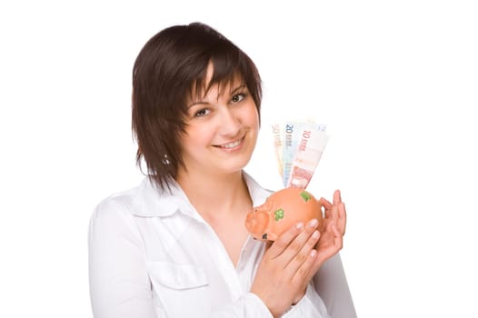Woman with piggy bank