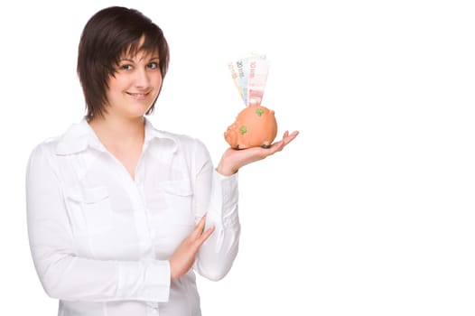 Woman with piggy bank