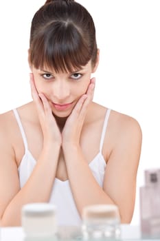 Body care Young woman in bathroom