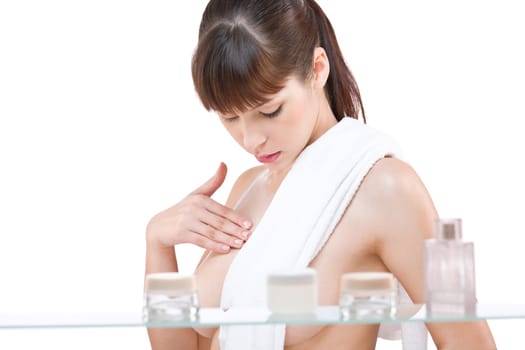 Body care Young woman in bathroom