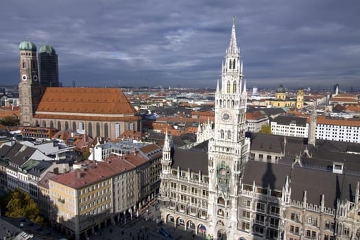 View from the viewing platform of St. Peter's church tower to the new town hall,M