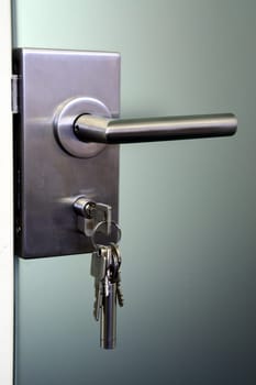 Handle with key in the lock