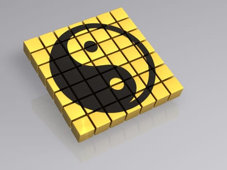 Cube - Yin Yang - isolated - 3D