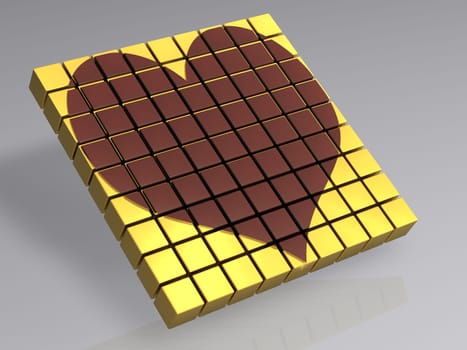 Cube - Heart - Isolated - 3D