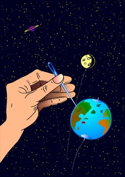 Cartoon illustration - Earth like an inflatable balloon - back humour