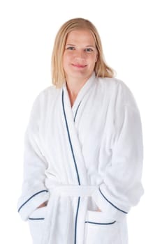 in a bathrobe