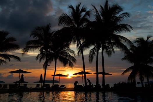 Evening in tropical hotel