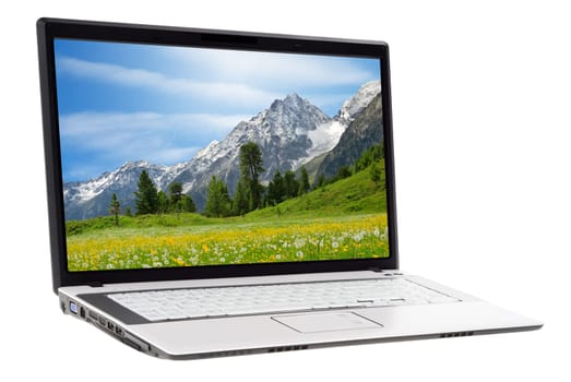 Mountain landscape on laptop screen