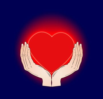 shining heart in the hands
