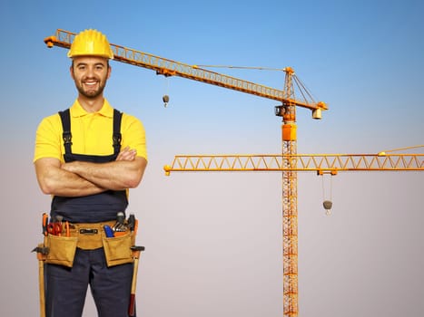 handyman and construction metal crane background