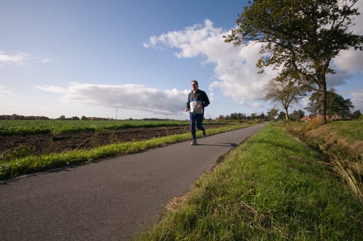jogging along the road