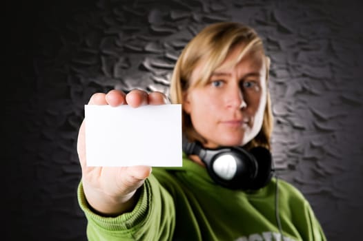 Woman with business card
