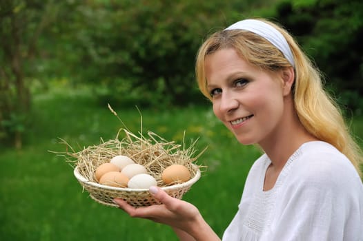 Young woman and Easter eggs