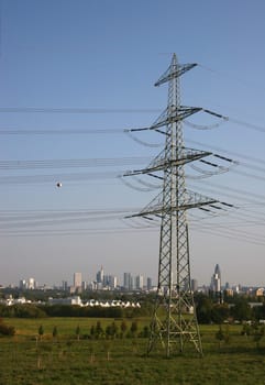 Frankfurt am Main behind power line