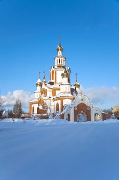 Christian temple in winter sunny day