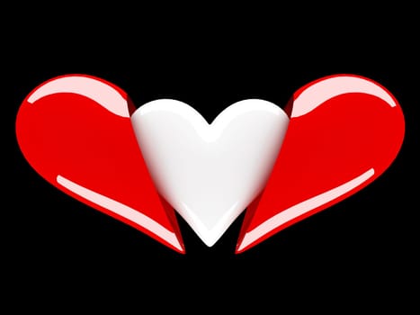 little white heart and big red one background