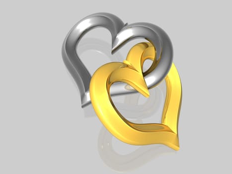 Pair of hearts - isolated - 3D