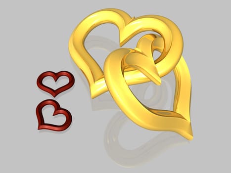 Couple of hearts with offspring - isolated - 3D