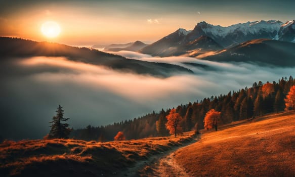 Beautiful sunrise in the mountains. High quality illustration
