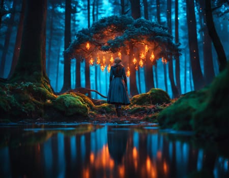 A mysterious girl in a mystical forest. High quality illustration