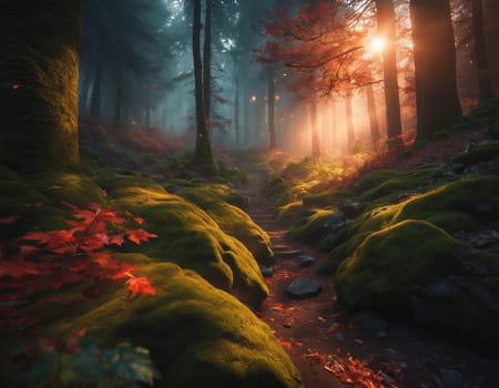 Beautiful morning forest. High quality illustration