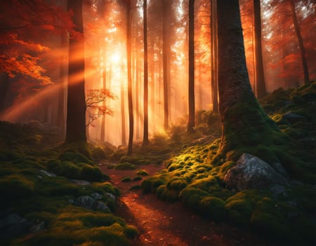 Beautiful morning forest. High quality illustration