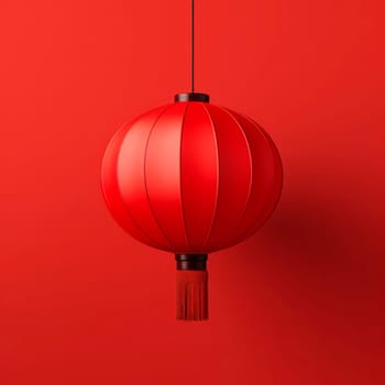 Red Chinese flashlight on a light background. Minimalism.