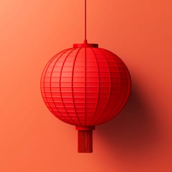 Red Chinese flashlight on a light background. Minimalism.