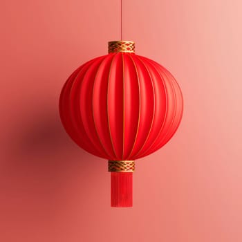 Red Chinese flashlight on a light background. Minimalism.