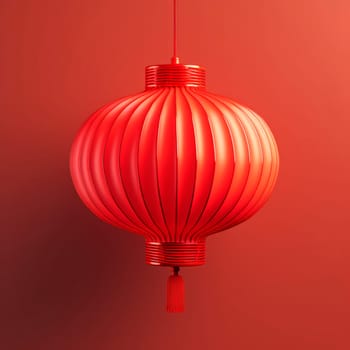 Red Chinese flashlight on a light background. Minimalism.