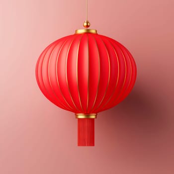 Red Chinese flashlight on a light background. Minimalism.