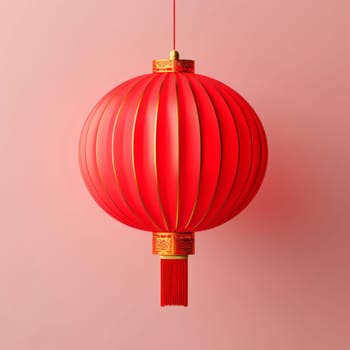 Red Chinese flashlight on a light background. Minimalism.