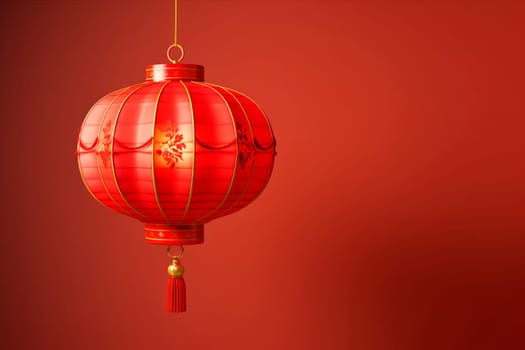 Red Chinese flashlight on a light background. Minimalism.