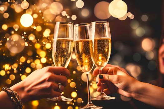 Festive Toast: Friends Holding Champagne Glasses. Generative AI.